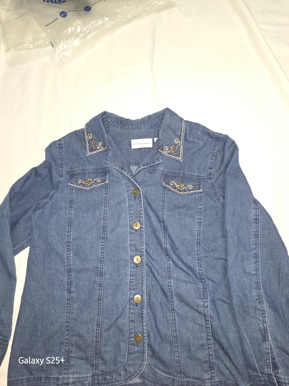 Alfred Dunner Blue Denim Jacket with Gold Embroidery
